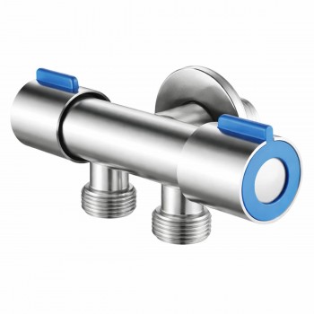 Кран шаровой угловой под раковину двойной HYDRO-S 1/2х1/2х1/2 дюйма, нержавеющая сталь, 80 мм (Арт. 0400349)