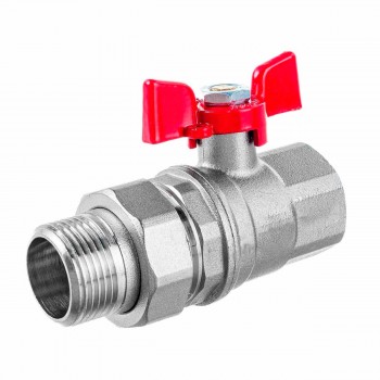 Кран шаровой латунный Rubano 1/2 ВР х 1/2 НР бабочка с американкой (Арт. 28614)