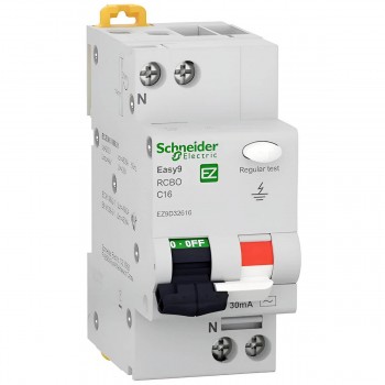 Întrerupător automat diferențial Schneider Electric Easy 9 1P+N, curba C, 16 A, 30 mA, tip AC, 4.5kA, șină DIN EZ9D32616