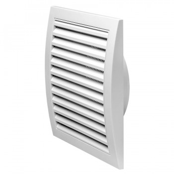 Grilă de ventilație din plastic Europlast ND10, 148x153 mm, racord d.100 mm, albă, cu plasă anti-insecte