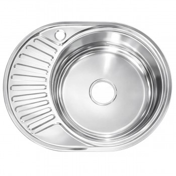 Chiuvetă de bucătărie încastrabilă ovală din oțel inoxidabil 570x450x180 mm, cu aripă pe stânga