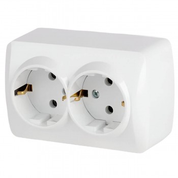 Priză dublă, instalare deschisă, Elbi cu împîmântare 504-010200-907