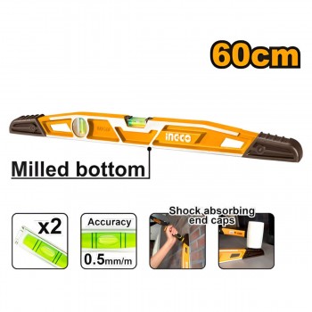 Уровень строительный усиленный INGCO INDUSTRIAL 60 см, алюминиевый, точность 0.5 мм/м HBSL08060