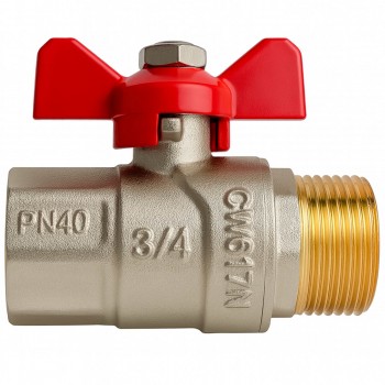 Robinet cu bilă MPN 3/4 filet intern x 3/4 filet extern, mâner fluture, din alamă nichelată