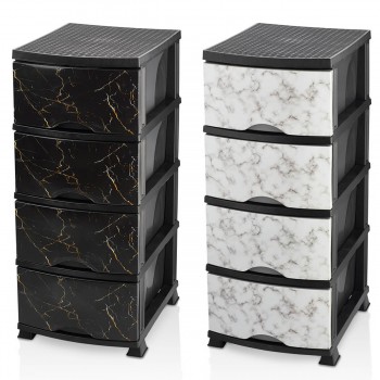 Dulap de depozitare din plastic cu 4 sertare, 35x45x90 cm, multicolor, pentru depozitarea obiectelor și jucăriilor