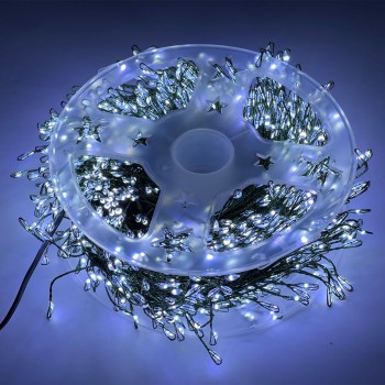 Ghirlandă LED cu 1000 de beculețe, 30 m, lumină albă rece, cablu verde