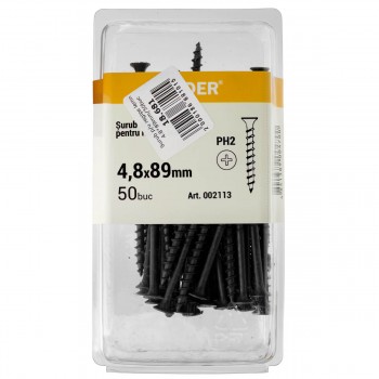 Șurub pentru lemn și gips-carton Lider 4.8x89 mm 50 bucăți (Art. 002113)