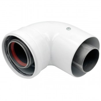 Cot coaxial 90° pentru coș de fum centrală pe gaz, d.60/100 mm