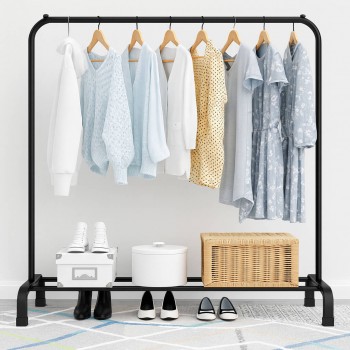 Suport pentru haine de podea 110x41x150 cm, din metal, negru, cu o singură bară, RKJ114B/605