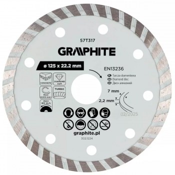 Disc diamantat Graphite Turbo 125x22,2 mm pentru beton, cărămidă și piatră 57T317
