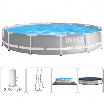 Каркасный бассейн INTEX Prism Frame Premium 457х107 см, 14614 л, с фильтр-насосом и лестницей (26724)