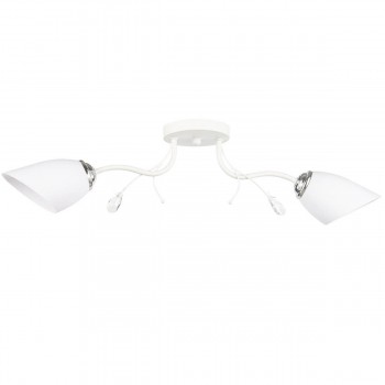 Lustră de tavan WH+CR 6304-2 pentru 2 becuri, albă, cu elemente cromate și abajururi din sticlă
