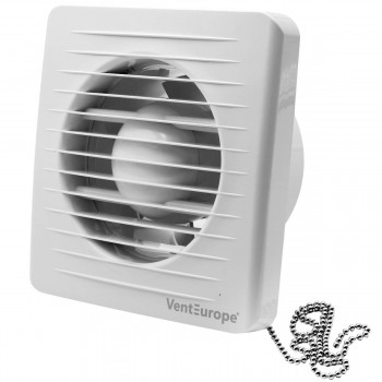 Ventilator de evacuare axial Vent Europe Classic 100, d.100 mm, 14 W, 220-240 V, cu întrerupător de tragere, din plastic, alb