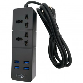 Prelungitor IQ POWER 2 prize 16 A + 4 conectori USB 5 V, 3.1 A, negru TB-T07