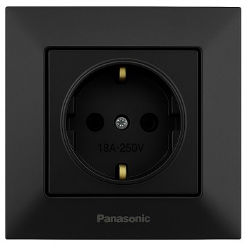Розетка Panasonic Arkedia Slim черная, с заземлением, со шторками, 16A, IP20 WNTC02122BL
