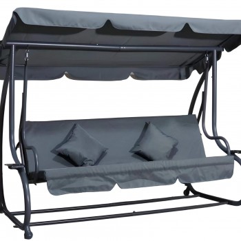 Leagăn balansoar de grădină Xenos Sicilia Grey, 4 locuri, 240 kg, cu copertină reglabilă, perne și suport pahare, gri