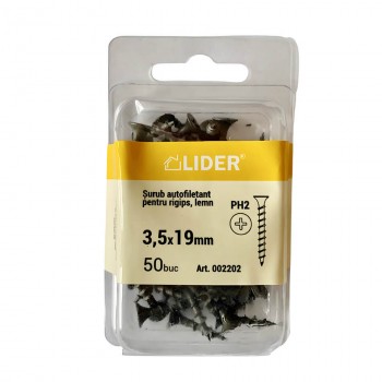 Șurub pentru lemn și gips-carton Lider 3.5x19 mm 50 bucăți (Art. 002202)