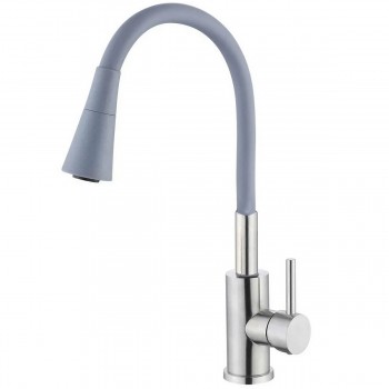 Смеситель для кухни AquaFix 821 с гибким изливом, нержавеющая сталь, серый