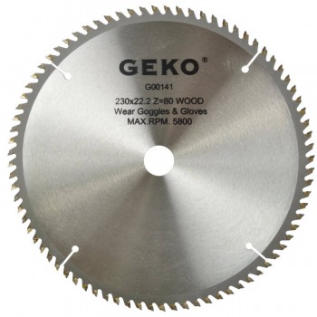 Disc pentru fierăstrău circular GEKO G00141, pentru lemn, 230 x 22 mm, 80 dinți, cu plăcuțe din carbură de tungsten