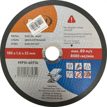 Disc de debitare pentru metal MPN, 180 mm x 1,6 mm x 22,2 mm, pentru polizor unghiular (Art. 40714)