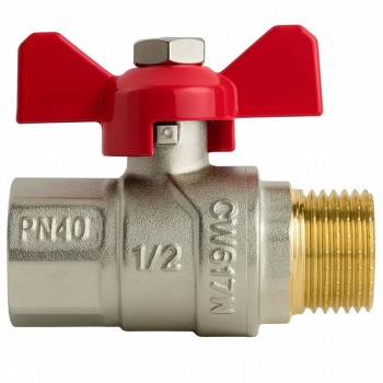 Robinet cu bilă MPN 1/2 filet intern x 1/2 filet extern, mâner fluture, din alamă nichelată