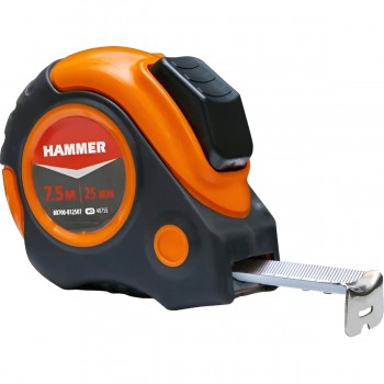 Ruletă cu autostop și carcasă cauciucată Hammer 7.5 m x 25 mm (Art. 40755)