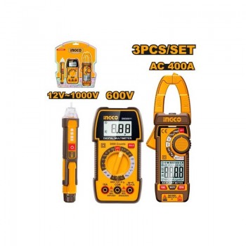 Set de testare electrică INGCO DM3068, 3 piese: clește ampermetric 400 A, multimetru digital 600 V 10 A, detector tensiune fără contact 12-1000 V