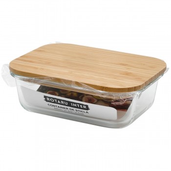 Container din sticlă, dreptunghiular, cu capac ermetic din bambus, 1520 ml LBP1520RC/4142
