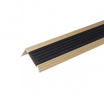 Prag din aluminiu pentru trepte P6 Dekora cu bandă antiderapantă, Gold Matt, 46x30 mm, 3 m, unghiular