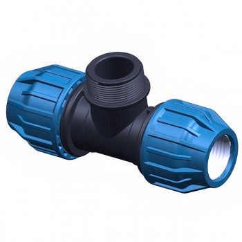 Teu pentru țevi din polietilenă de compresie adaptor Elysee 25 x 25 x 1/2 filet extern (M)