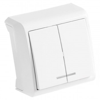 Întrerupător cu două butoane instalare deschisă cu indicator VIKO alb 90681050