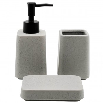 Набор аксессуаров для ванной керамический, 3 предмета, серый камень: дозатор, мыльница, стакан (Арт. 7-36)