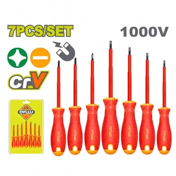 Набор диэлектрических отверток DYLLU 7 шт, 1000 В, SL3.0х75 - SL6.5х150, PH0х75 - PH2х100 DTSS7407