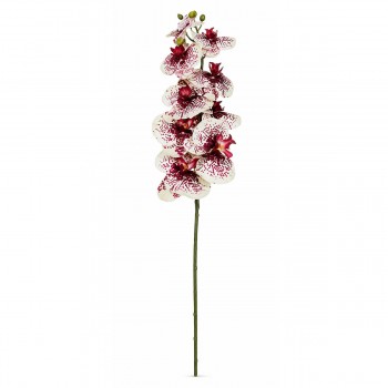 Orhidee artificială DYH0878DC/4, alb-bordo, 98 cm, floare decorativă pentru interior