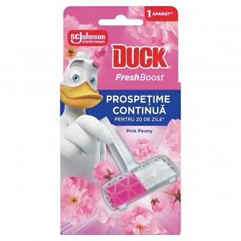 Bloc WC Duck Fresh Boost Floral 16 g cu aromă florală, protecție anti-calcar