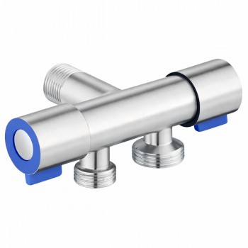 Кран шаровой угловой под раковину двойной HYDRO-S 1/2х1/2х3/4 дюйма, нержавеющая сталь, 80 мм (Арт. 0400351)