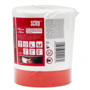 Folie de protecție pentru vopsit cu bandă de mascare SCLEY Antychlap UV, 1,4 x 20 m, rezistentă la UV până la 10 zile