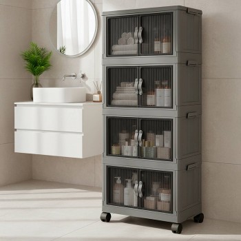 Складной шкаф-органайзер на колесах LAVINE 54х31,7х127 см, антрацит, с дверцами LN-3003-07