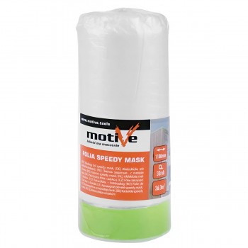 Folie de acoperire cu bandă de mascare Motive Speedy Mask 1.8 x 20 m, 36 m2, 9 microni, transparentă