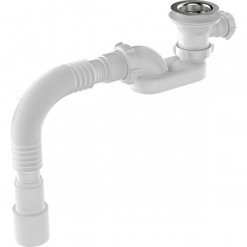 Сифон для душевого поддона Aquant V645-40-MR плоский регулируемый с металлической решеткой и гибкой трубой 40х40/50