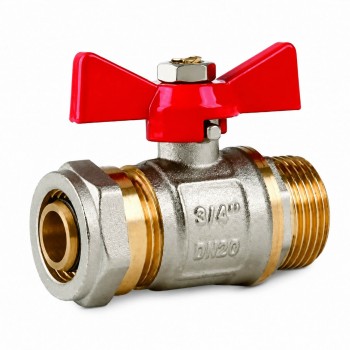 Кран шаровой для металлопластиковой трубы PEX-AL BASE 16х1/2" НР, латунный, бабочка, 10 бар (Арт. 0402271)