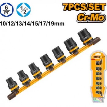 Набор ударных торцевых головок INGCO HKISSD12071, 1/2", 10-19 мм, 7 шт., Cr-Mo