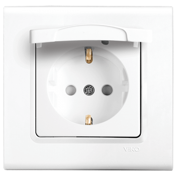 Priză cu capac de protecție Viko Linnera cu împământare albă 90400012