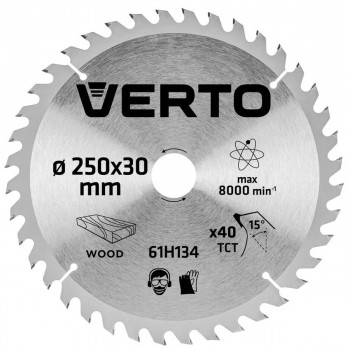 Disc pentru tăiat lemn VERTO 61H134 250x30 mm, 40 dinți TCT