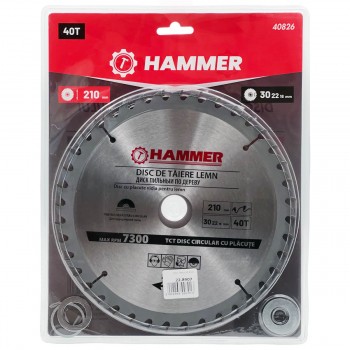 Disc de tăiere lemn Hammer 210 x 30/22/16 mm, 40 dinți, max. 7300 rot/min