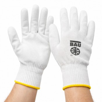 Перчатки с односторонним полиуретановым покрытием BAUWELT белые, размер XL (Арт. 24213)