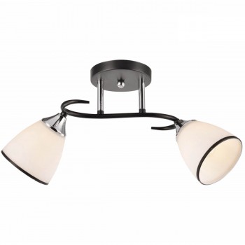 Lustră de tavan 6546-2 BK+CR pentru 2 becuri E27, neagră cu finisaj cromat și abajururi albe din sticlă