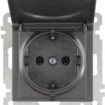 Priză Mutlusan Candela Black cu capac, cu împământare 2P+E, 16 A, 250 V, IP20, montaj încastrat (art. 21 256 100 295)