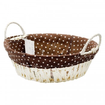 Корзина плетеная круглая с ручками и тканевой вставкой, белая-коричневая JA2079