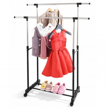 Стойка напольная для одежды двойная на колесах с полкой 900-1500 x 430 x 1000-1600 мм AT3124/TM0072